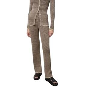 Rails Jules Brown Multi Rib Knit Wide Leg Pants Joggers Split Hem, size M